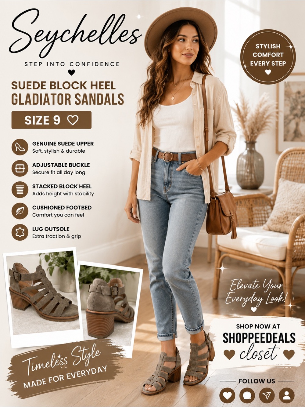 Seychelles Suede Block Heel Gladiator Sandals – Size 9 – Taupe